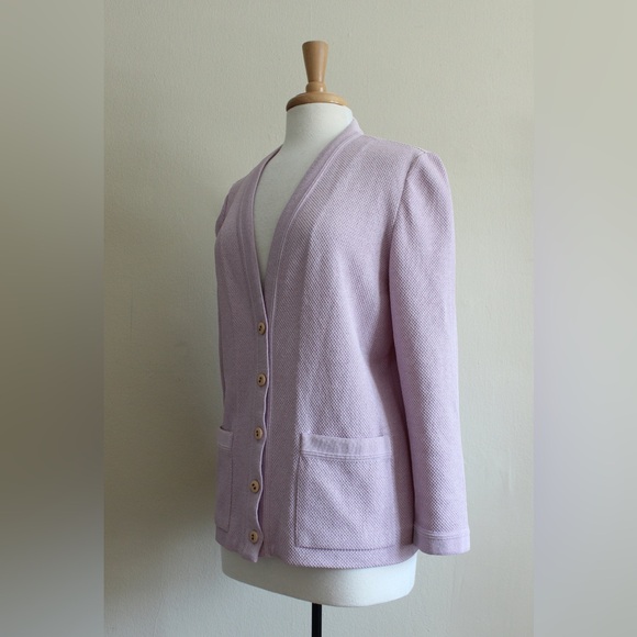 Vintage 70s Castleberry Albrechts Lavender Purple Dacron Textured Cardigan - Picture 6 of 10
